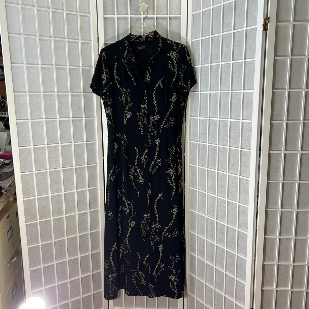 Liz Claiborne Black Floral Dress, Size 8 Vintage Cottagecore Retro 90s